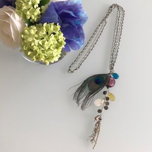 Peacock Silver double chained necklace
